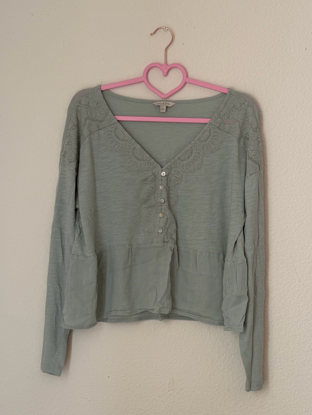 Lucky Brand Light Blue Lace-Trim Button Front Women's Top